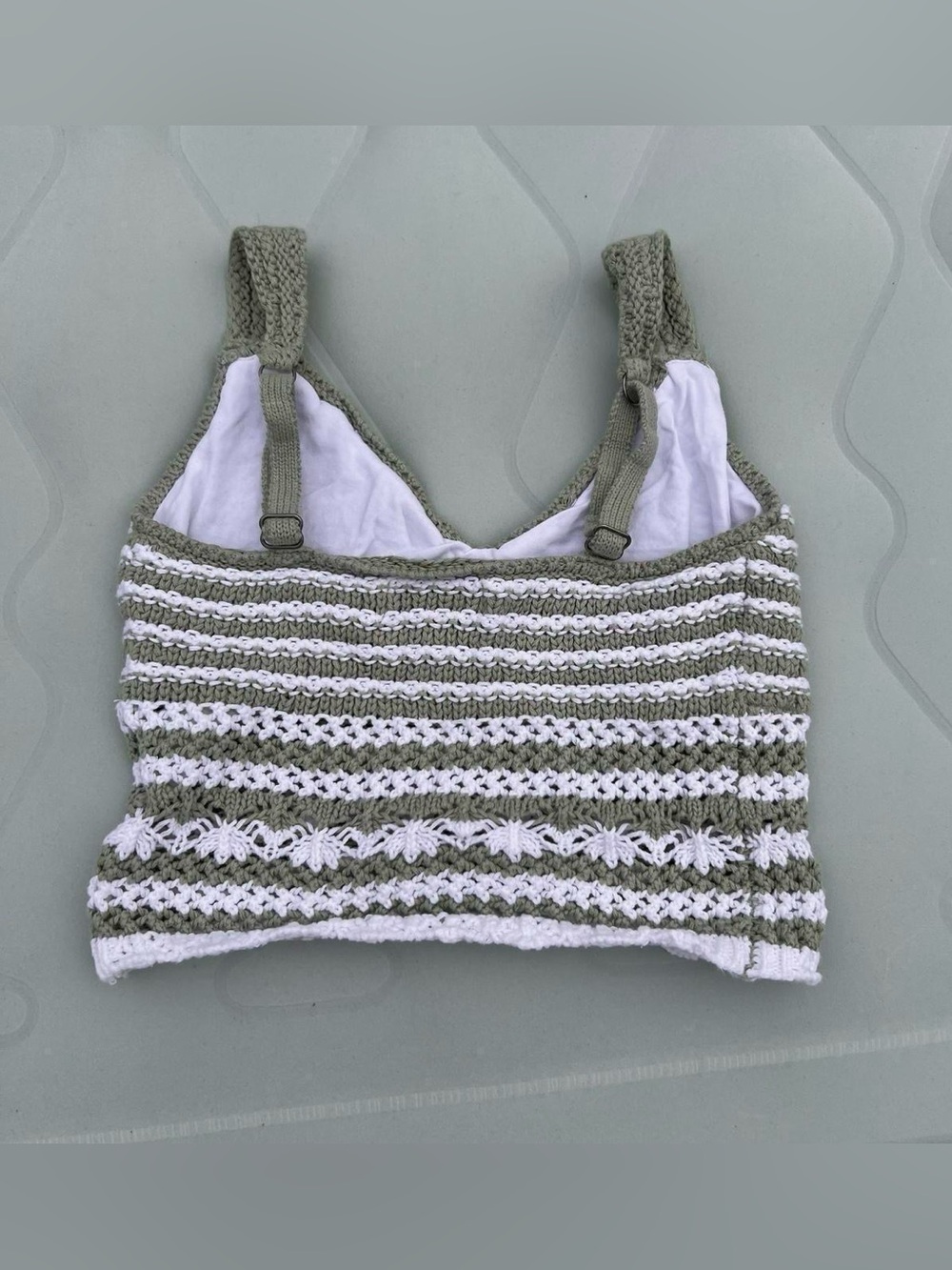 Hollister Green and White Striped Crochet Tank Top - Picture 3 of 6